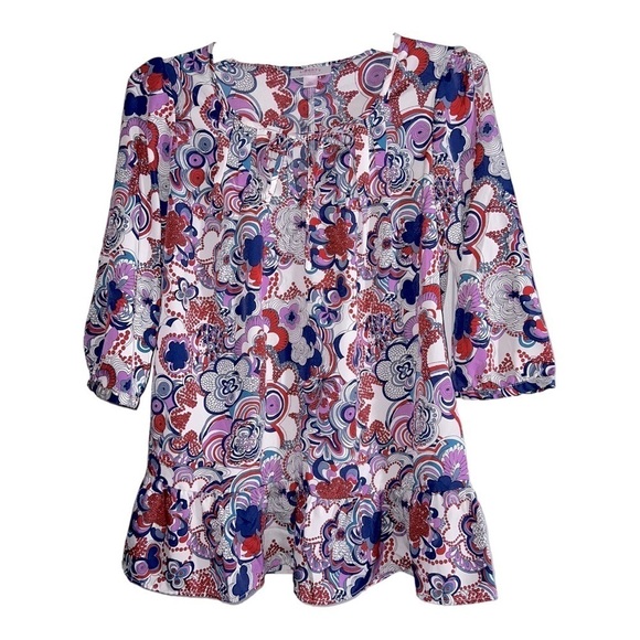LIBERTY OF LONDON for Target Tunic Blue Purple Red Floral 3/4 Slv Blouse Sz XS - Picture 1 of 7